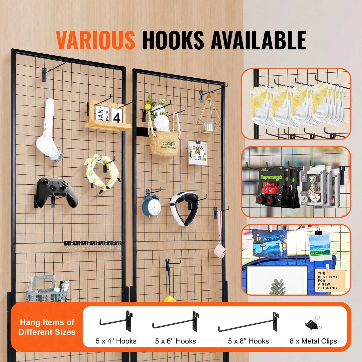 2 Pack Grid Wall Display Panels with T-Base